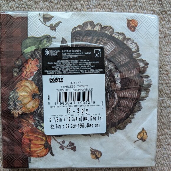 176 Large Timeless Turkey 2-Ply Thanksgiving Christmas New Year Party Napkins - Picture 5 of 5